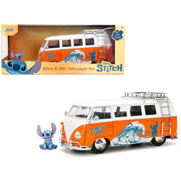 Jada Disney Stitch 1961 VW Bus 1/24 Diecast - White/Orange
