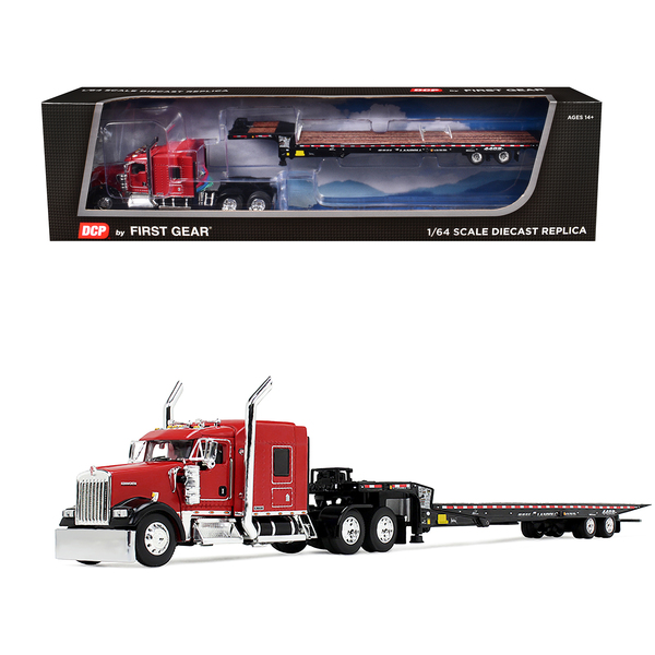 First Gear Kenworth W900L Viper Red/Black Landoll Trailer 1/64