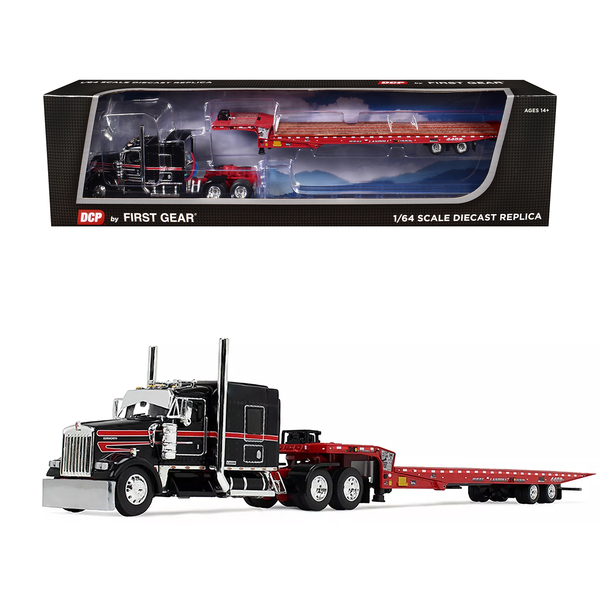 First Gear Kenworth W900L Black/Red Landoll Trailer 1/64