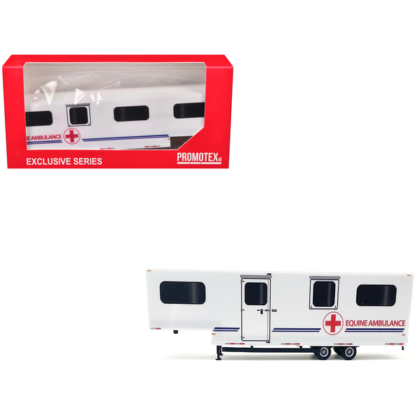 Promotex White & Blue Equine Ambulance Trailer - HO Scale