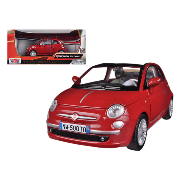 Motormax Fiat 500 Nuova Cabrio 1/24 Scale - Red Diecast