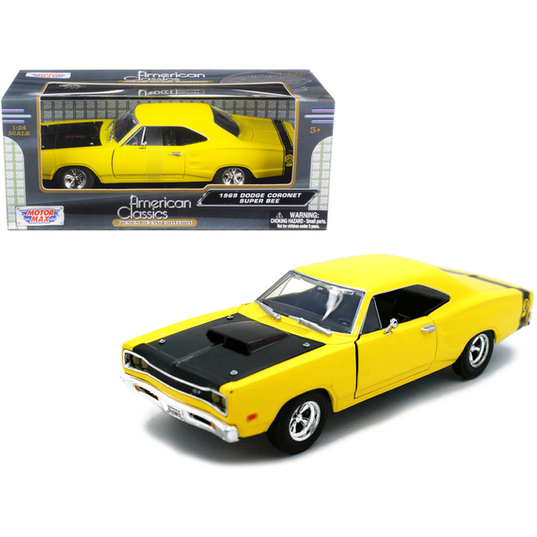 Motormax 1969 Dodge Coronet Super Bee, Yellow 1/24 Diecast Car