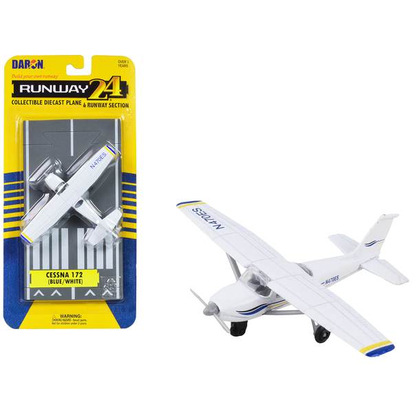 Runway24 Cessna 172 "N470ES" Diecast Model - White/Blue/Yellow