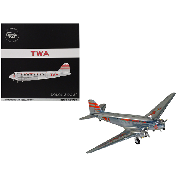 GeminiJets TWA DC-3 (NC1943) 1/200 Polished Metal Model