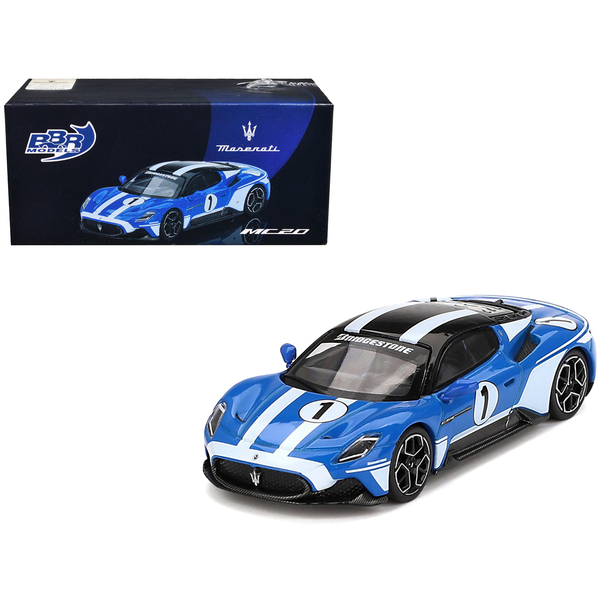 BBR Maserati MC20 Blue w/ White Stripes 1/64 Diecast Model