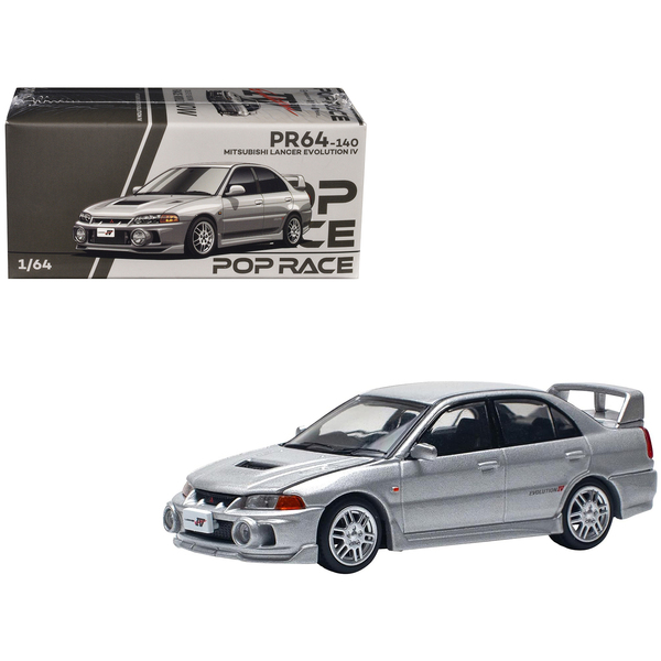 Pop Race Steel Silver Mitsubishi Lancer Evo IV 1/64 Diecast