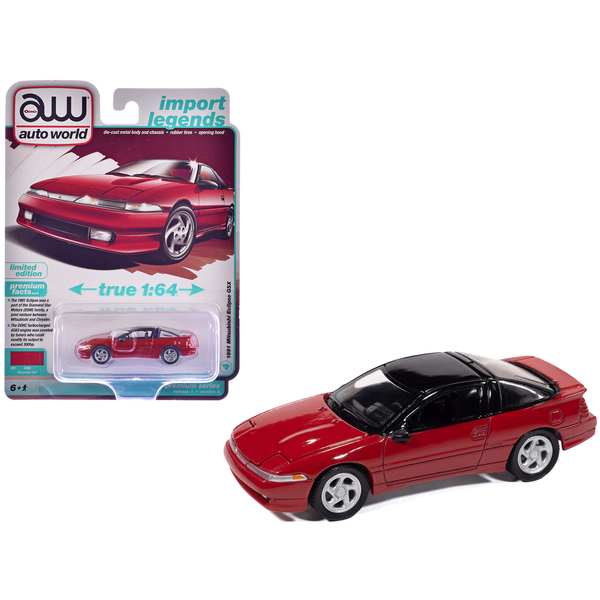Autoworld 1991 Mitsubishi Eclipse GSX 1/64 Scale Diecast - Maranello Red/Black