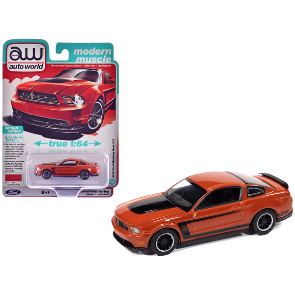 Autoworld 2012 Ford Mustang Boss 302 1/64 Diecast - Competition Orange/Black