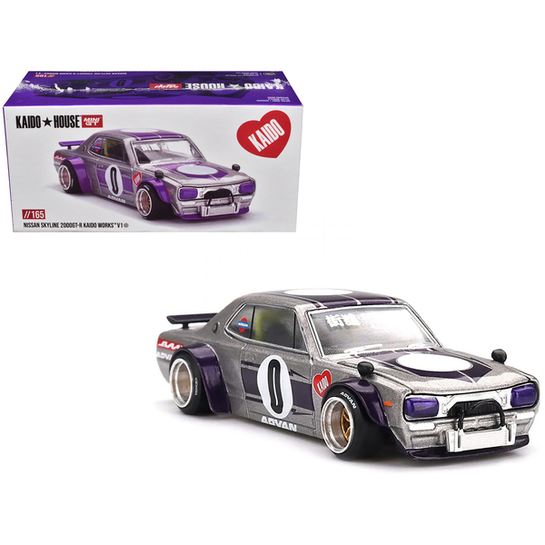 Mini GT 'Kaido Works V1' Skyline RHD 1/64 Silver/Purple