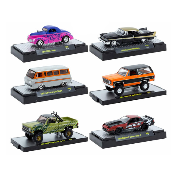 M2 Machines Auto Meets Set of 6 Cars 1/64 Diecast Display Cases