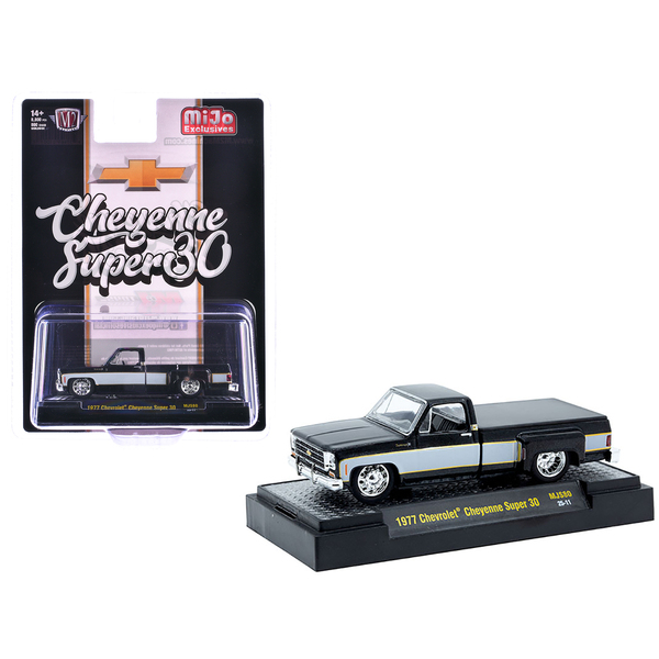 M2 Machines 1977 Chevy Cheyenne Super 30 Pickup, Black/White, 1/64