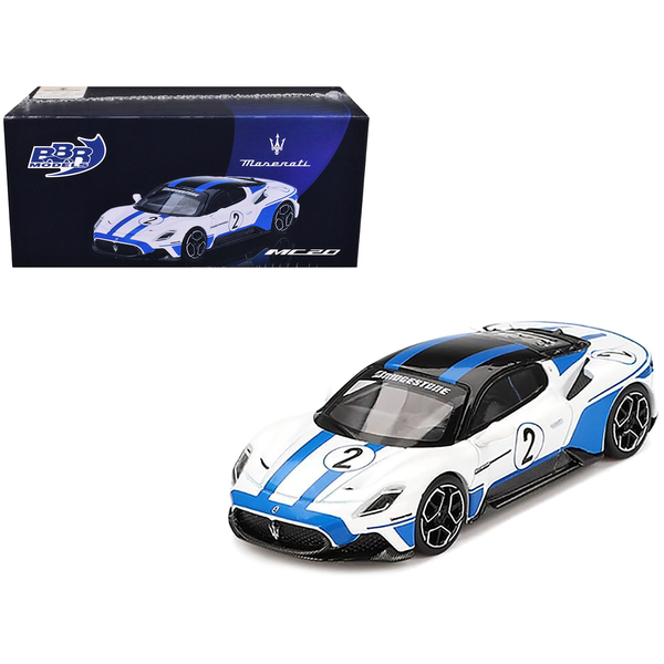 BBR Maserati MC20 #2 White/Blue Stripes 1/64 Diecast Model