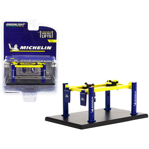 Greenlight Michelin 4-Post Lift Blue/Yellow 1/64 Diecast