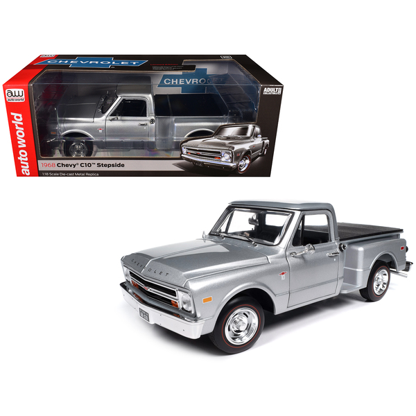 Autoworld 1968 Chevy C10 Stepside Pickup Silver Metallic 1/18 Diecast