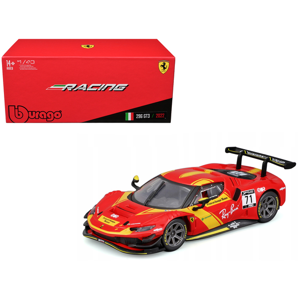 Bburago Ferrari 296 GT3 #71 Red 1:43 Diecast Model Car