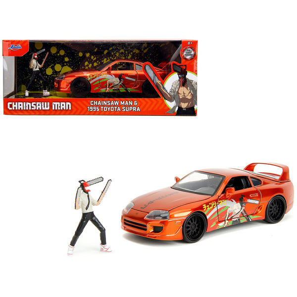 Jada 1995 Toyota Supra Orange w/ Chainsaw Man Figure