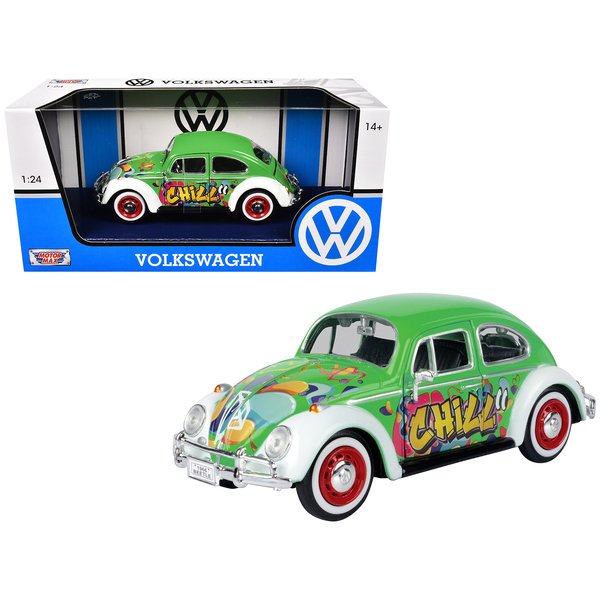 Motormax 1966 VW Beetle Green Graffiti 1/24 Diecast Model
