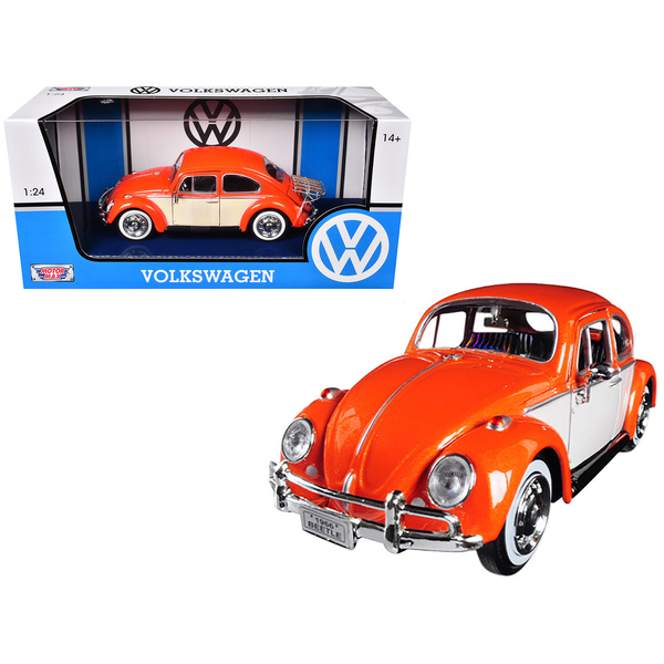 Motormax Orange VW Beetle w/ Luggage Rack 1/24 Diecast Model