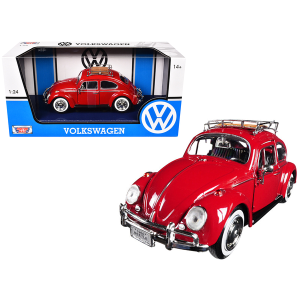 Motormax Red VW Classic Beetle w/ Roof Rack 1/24 Diecast