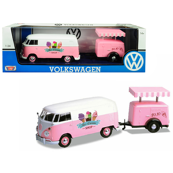 Motormax VW T1 Ice-Cream Van & Trailer - Pink/White 1/24 Scale