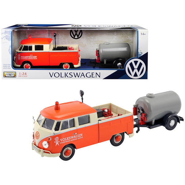 Motormax VW T1 Road Service Pickup & Trailer - Orange/Cream 1/24